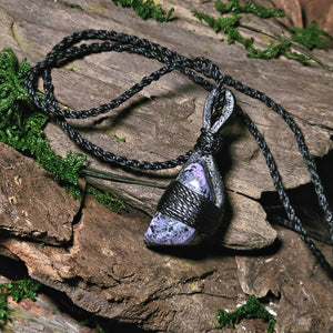 Side view Charoite necklace crafted for spiritual growth and grounding