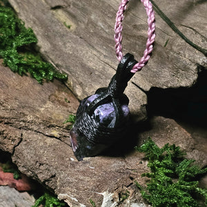 Witchy crystal pendant with charoite and lavender thread