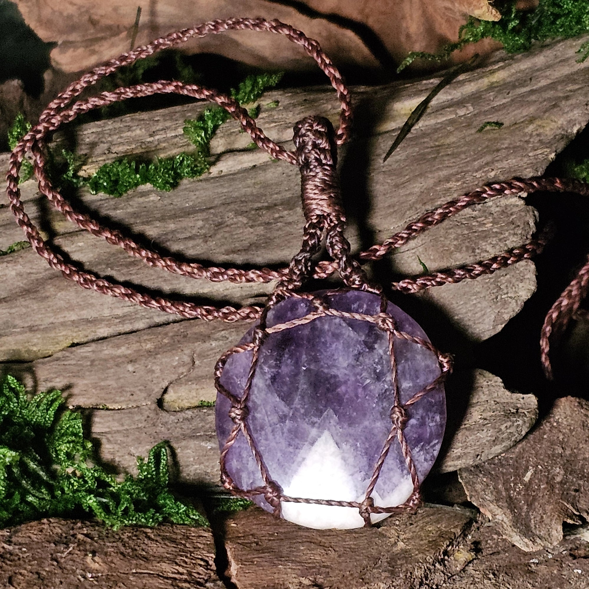 Chevron amethyst pendant with violet and white banding