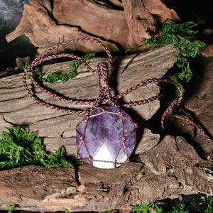 Handwoven crystal pendant with amethyst and quartz fusion