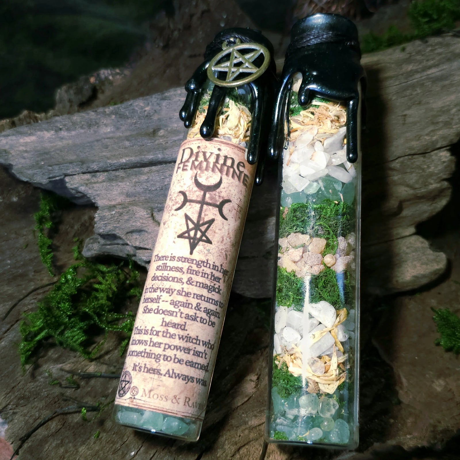 Divine Feminine Spell Jar with moss and charm