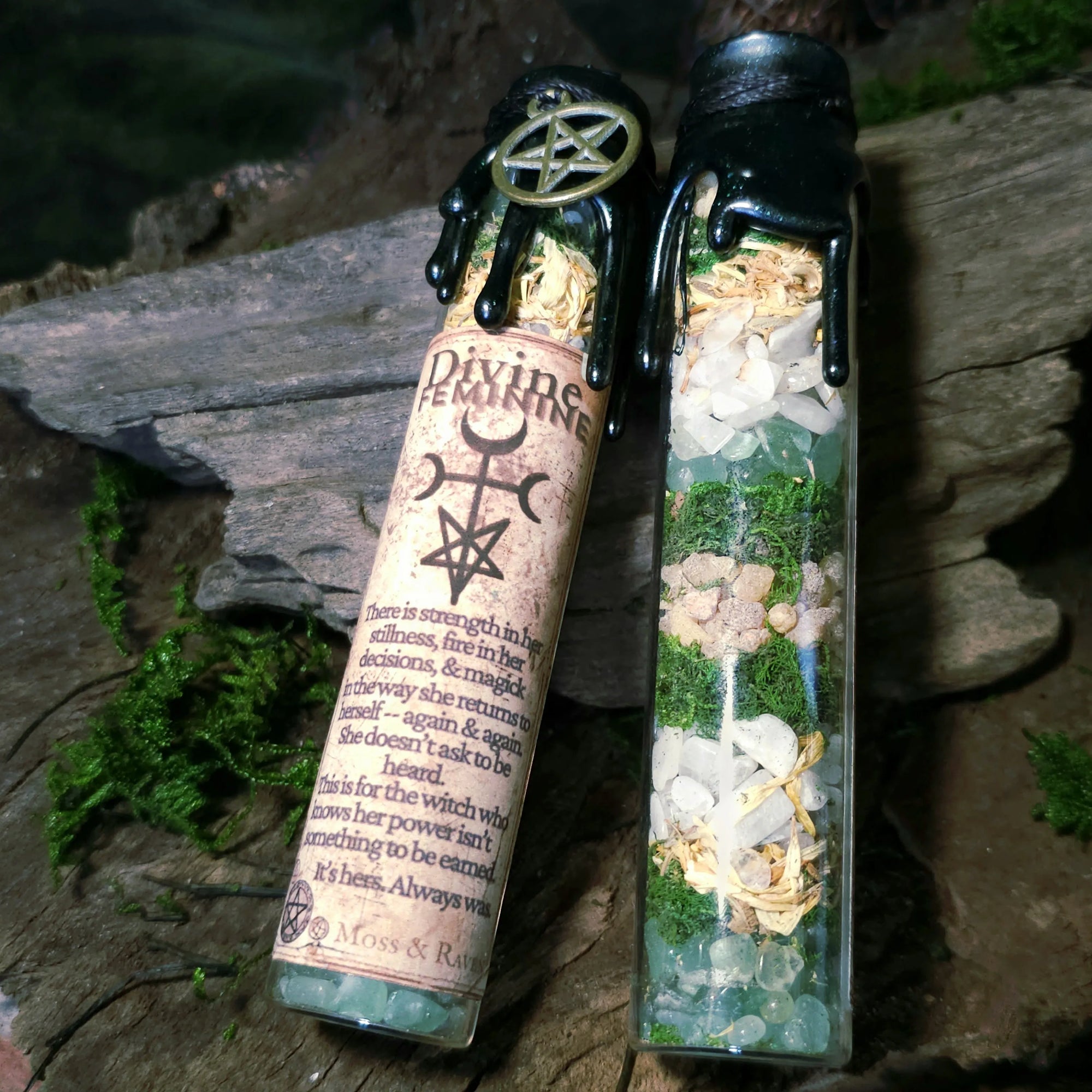 Divine Feminine Spell Jar with moss and charm