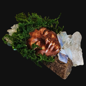 Forest Guardian on dark background with radiant Opalite and Clear Quartz — spiritual art for awakening and light.