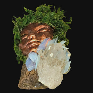 Clarity & Ascension Forest Guardian by Moss & Raven — handcrafted driftwood altar sculpture with Opalite, Clear Quartz, and moss for illumination and truth.