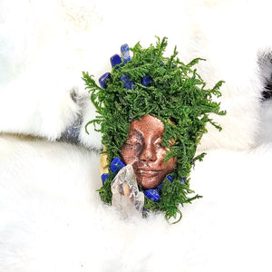 Handcrafted Forest Guardian with preserved moss and lapis lazuli crystals