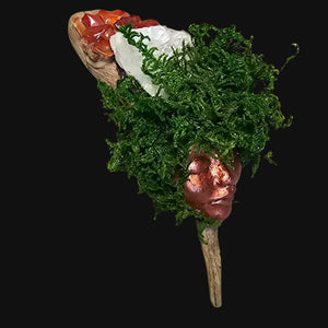 Detail shot of Clear Quartz cluster rising beside Carnelian and Amethyst — elemental art representing transformation and rebirth.