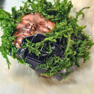 Spiritual guardian sculpture featuring black tourmaline and snowflake obsidian