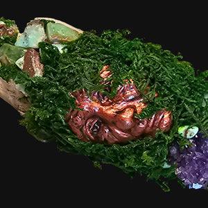 The Verdant King Forest Guardian — copper masculine face framed by moss and Chrysoprase.