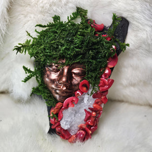 Moss & Raven Forest Guardian with preserved moss and quartz cluster