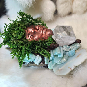 Moss & Raven Forest Guardian with preserved moss and quartz cluster