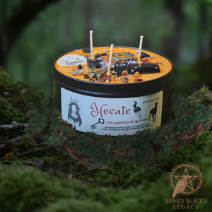 Boho Wicks Hecate candle with obsidian, mugwort, and protective energy, 12oz tin, hand-poured in Australia