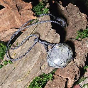 Handmade talisman pendant featuring pink flash labradorite stone