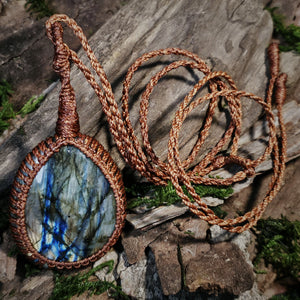Moss & Raven handcrafted Labradorite talisman with copper-brown cord