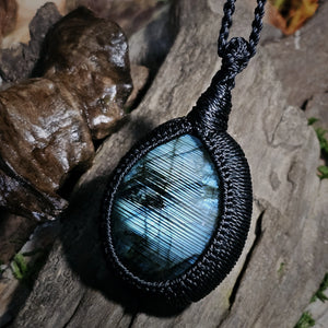 Moss &amp; Raven handcrafted Labradorite ritual pendant- rear view