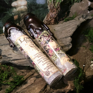 Rose quartz, hibiscus, and passionflower inside Love Potion Spell Jar.