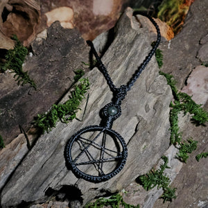 Moss agate pentacle talisman necklace created for grounding and protection