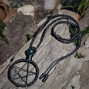 One of a kind pentacle talisman jewellery handcrafted in black cord