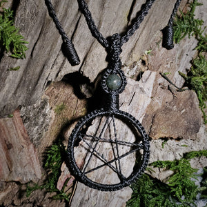 Moss & Raven pentacle ritual talisman necklace with moss agate detail