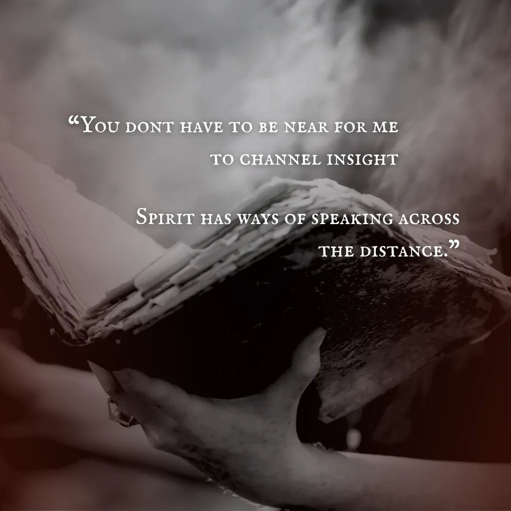 Hand holding an aged, weathered book with worn pages, captured in soft, moody light—evoking channeled insight and ancient wisdom.